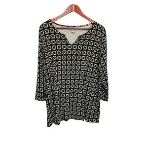 Liz Claiborne Women Tunic Top‎ XXL Black Geometric Stretch Comfort Office Travel